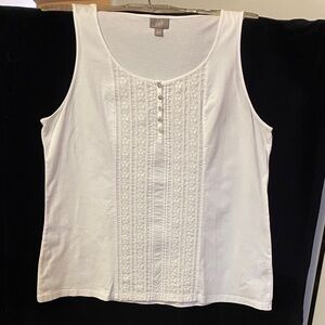 J. Jill White Sleeveless Embroidered Tank with Button Trim